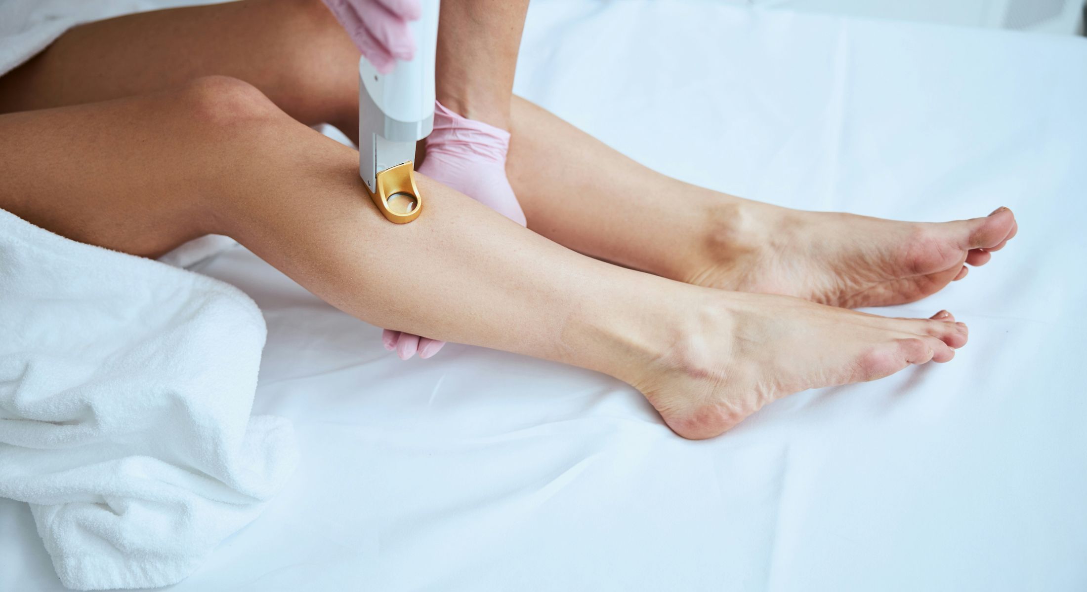 Laser hair removal treatment on legs.